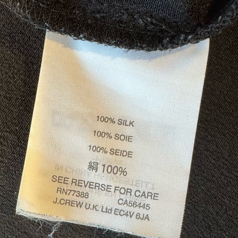 J. Crew Silk Blouse Black 3/4 Sleeve with Keyhole Neckline Women’s Size 0 - Picture 10 of 10